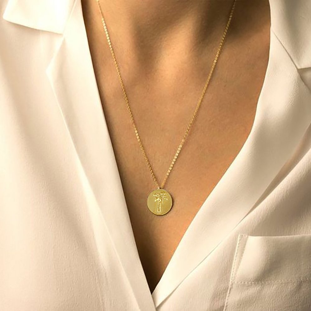 Gold Necklace with Palm Tree Pendant
